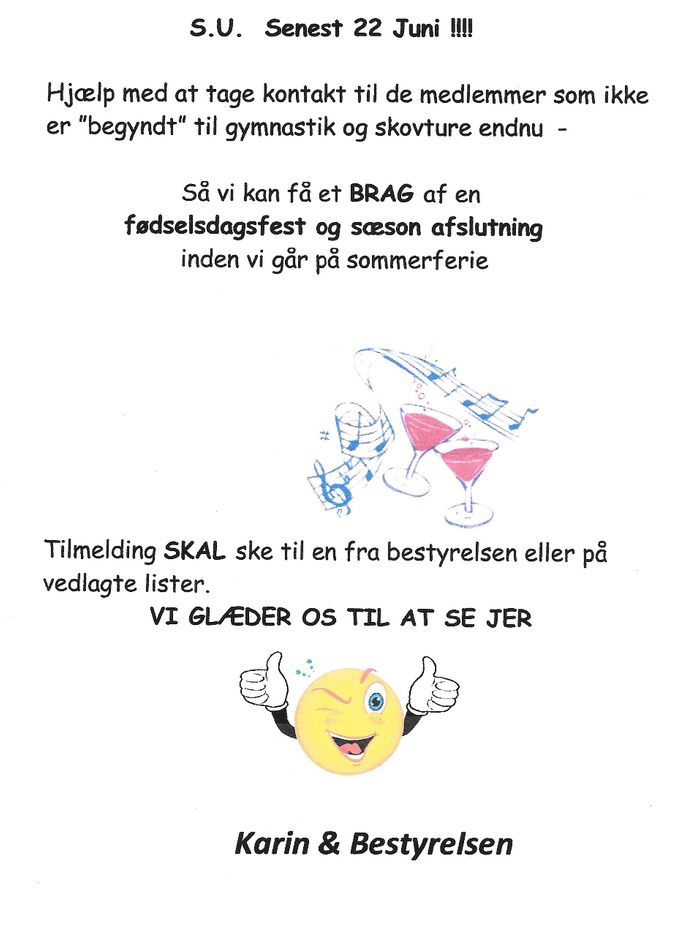 Tilmelding: Send en SMS til Johannes 61 29 20 98 (mærk Karin/60 og antal personer) Senest 22. juni 2021